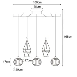 Ländliche Hängelampe schwarz mit Holz 3 Lichter - Yura