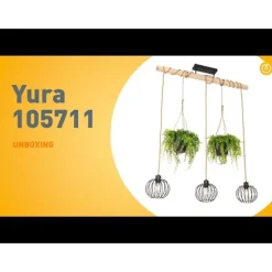 Ländliche Hängelampe schwarz mit Holz 3 Lichter - Yura