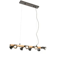 Ländliche Hängelampe schwarz mit Holz 8 Lichter - Jelle