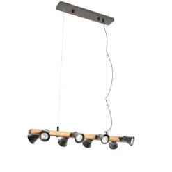 Ländliche Hängelampe schwarz mit Holz 8 Lichter - Jelle