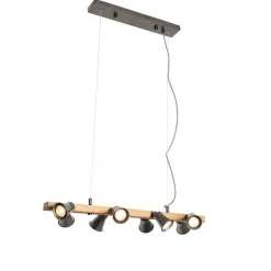 Ländliche Hängelampe schwarz mit Holz 8 Lichter - Jelle