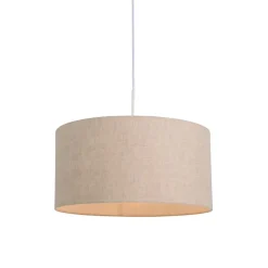 Ländliche Hängelampe weiß mit hellgrauem Baumwollschirm 50 cm - Combi