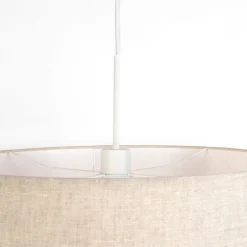 Ländliche Hängelampe weiß mit hellgrauem Baumwollschirm 50 cm - Combi