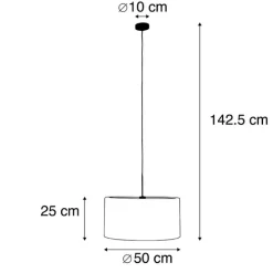 Ländliche Hängelampe weiß mit hellgrauem Baumwollschirm 50 cm - Combi