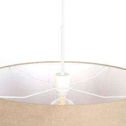 Ländliche Hängelampe weiß mit hellbraunem Schirm 50 cm – Combi