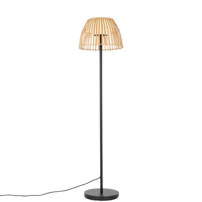 Ländliche Stehleuchte schwarz mit Bambus inkl. LED - Kaiser