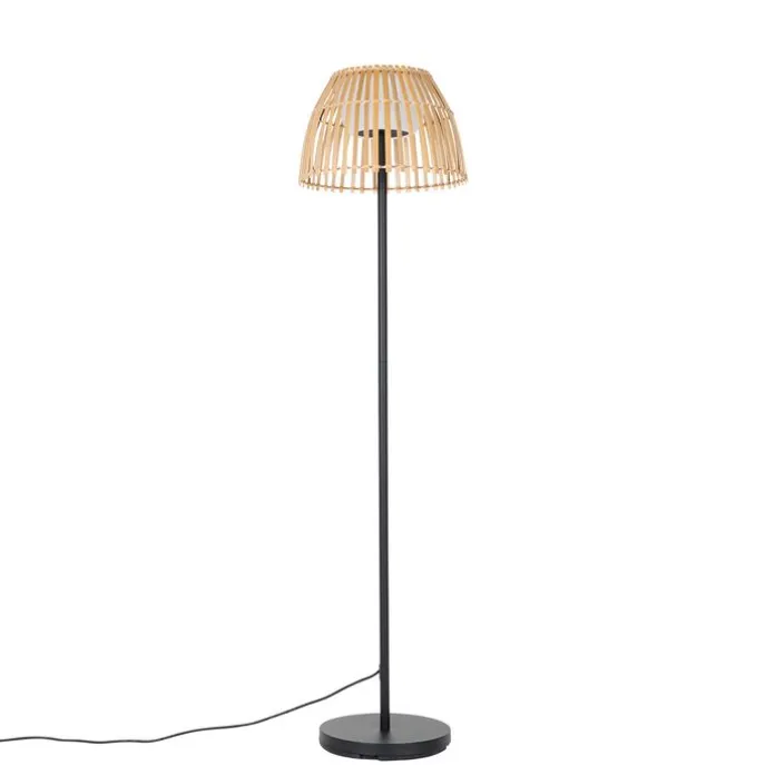 Ländliche Stehleuchte schwarz mit Bambus inkl. LED - Kaiser