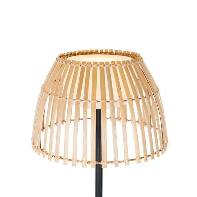 Ländliche Stehleuchte schwarz mit Bambus inkl. LED - Kaiser