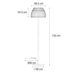 Ländliche Stehleuchte schwarz mit Bambus inkl. LED - Kaiser