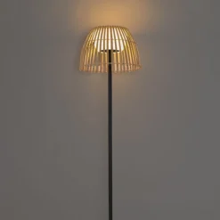 Ländliche Stehleuchte schwarz mit Bambus inkl. LED - Kaiser