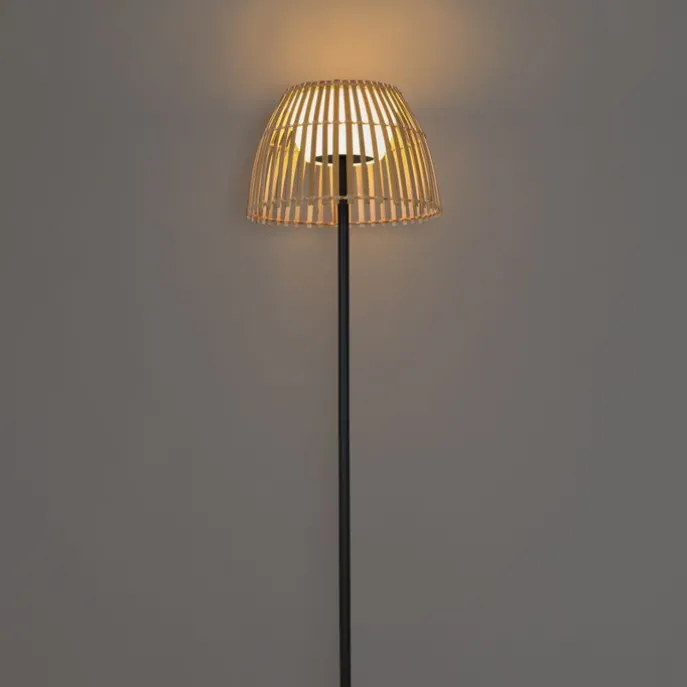 Ländliche Stehleuchte schwarz mit Bambus inkl. LED - Kaiser