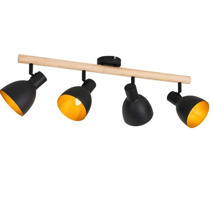 Ländlicher Spot schwarz mit Holz 4-flammig – Flint