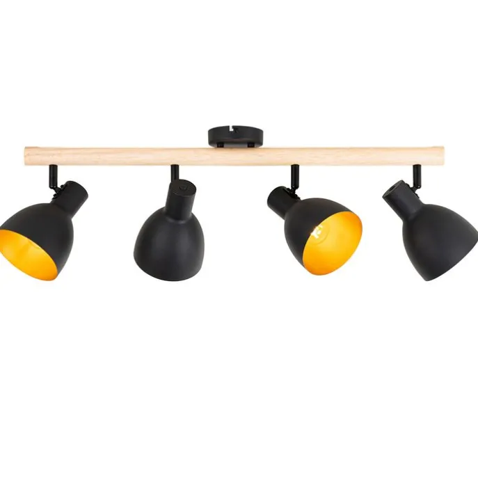 Ländlicher Spot schwarz mit Holz 4-flammig – Flint