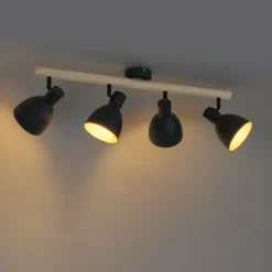 Ländlicher Spot schwarz mit Holz 4-flammig – Flint