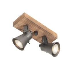 Ländlicher Strahler schwarz mit Holz 2-flammig verstellbar - Jelle