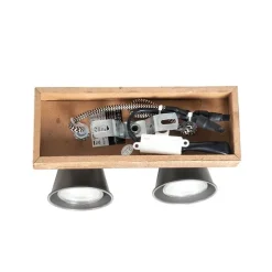 Ländlicher Strahler schwarz mit Holz 2-flammig verstellbar - Jelle