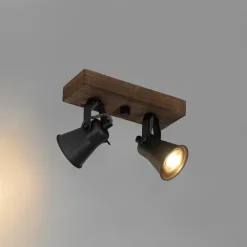 Ländlicher Strahler schwarz mit Holz 2-flammig verstellbar - Jelle