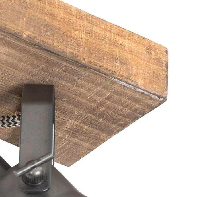 Ländlicher Strahler schwarz mit Holz 2-flammig verstellbar - Jelle