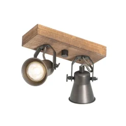 Ländlicher Strahler schwarz mit Holz 2-flammig verstellbar - Jelle