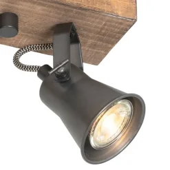 Ländlicher Strahler schwarz mit Holz 2-flammig verstellbar - Jelle