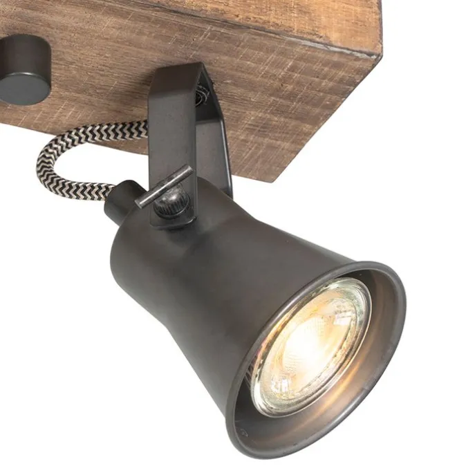 Ländlicher Strahler schwarz mit Holz 2-flammig verstellbar - Jelle