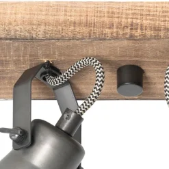 Ländlicher Strahler schwarz mit Holz 2-flammig verstellbar - Jelle