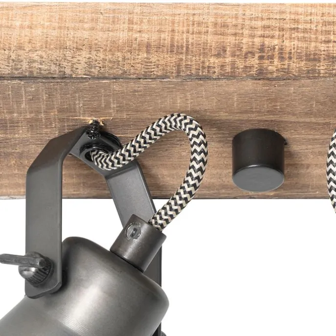 Ländlicher Strahler schwarz mit Holz 2-flammig verstellbar - Jelle