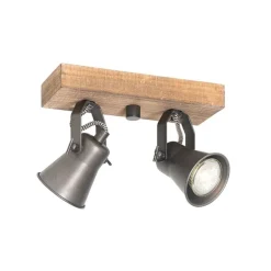 Ländlicher Strahler schwarz mit Holz 2-flammig verstellbar - Jelle