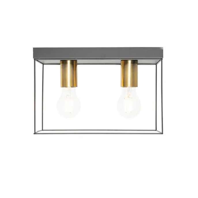 Minimalistische Deckenlampe Schwarz mit Gold 2-flammig - Kodi