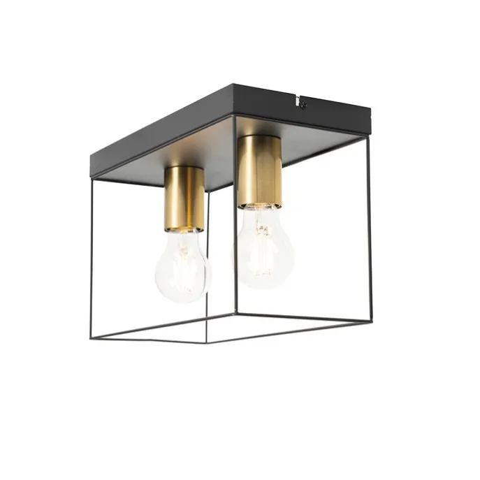 Minimalistische Deckenlampe Schwarz mit Gold 2-flammig - Kodi