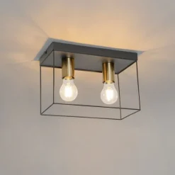Minimalistische Deckenlampe Schwarz mit Gold 2-flammig - Kodi