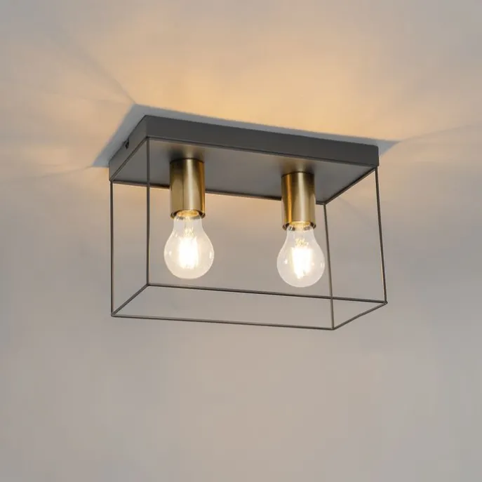 Minimalistische Deckenlampe Schwarz mit Gold 2-flammig - Kodi