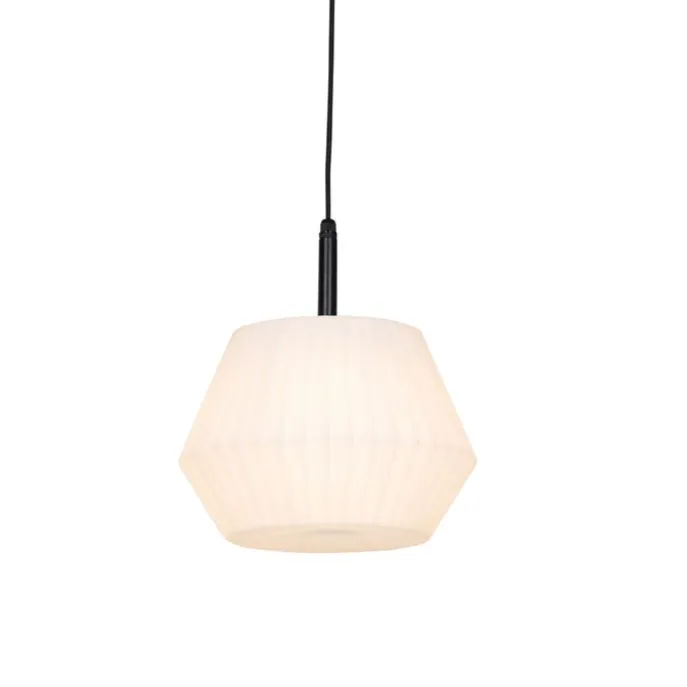 Moderne Außenhängelampe schwarz mit weißem Schirm 32,9 cm IP44 - Robbert