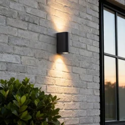 Moderne Außenwandleuchte aus schwarzem Kunststoff, oval, 2-flammig – Baleno