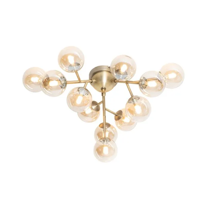 Moderne Deckenleuchte Bronze mit Bernsteinglas 12 Lichter - Bianca