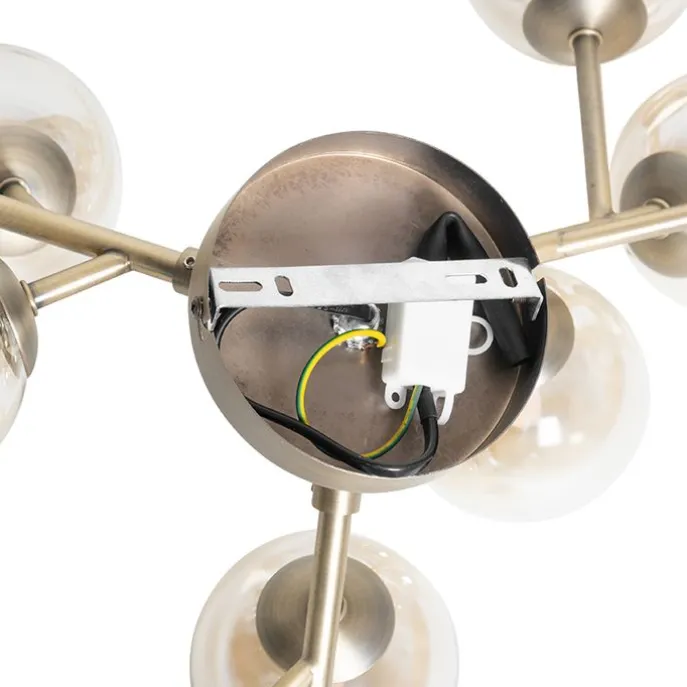 Moderne Deckenleuchte Bronze mit Bernsteinglas 12 Lichter - Bianca