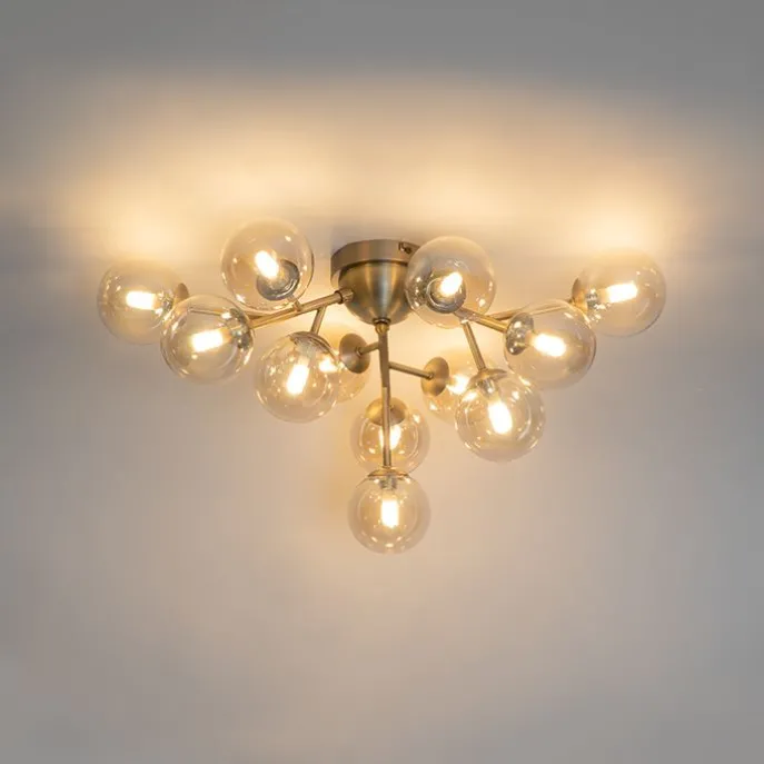 Moderne Deckenleuchte Bronze mit Bernsteinglas 12 Lichter - Bianca