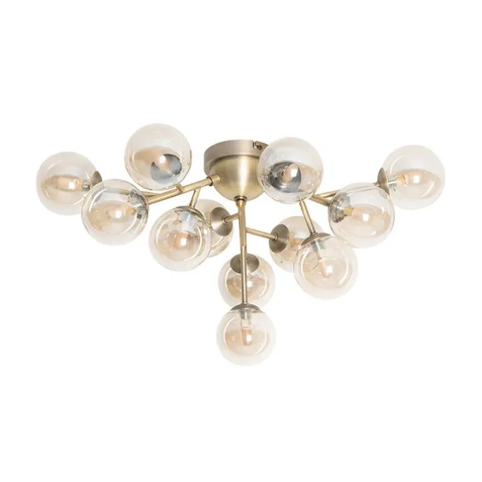 Moderne Deckenleuchte Bronze mit Bernsteinglas 12 Lichter - Bianca