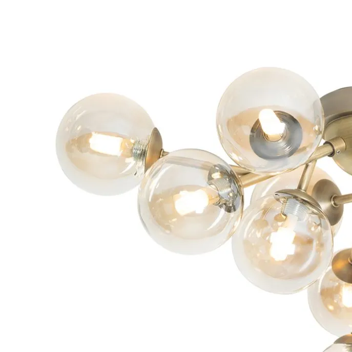 Moderne Deckenleuchte Bronze mit Bernsteinglas 12 Lichter - Bianca