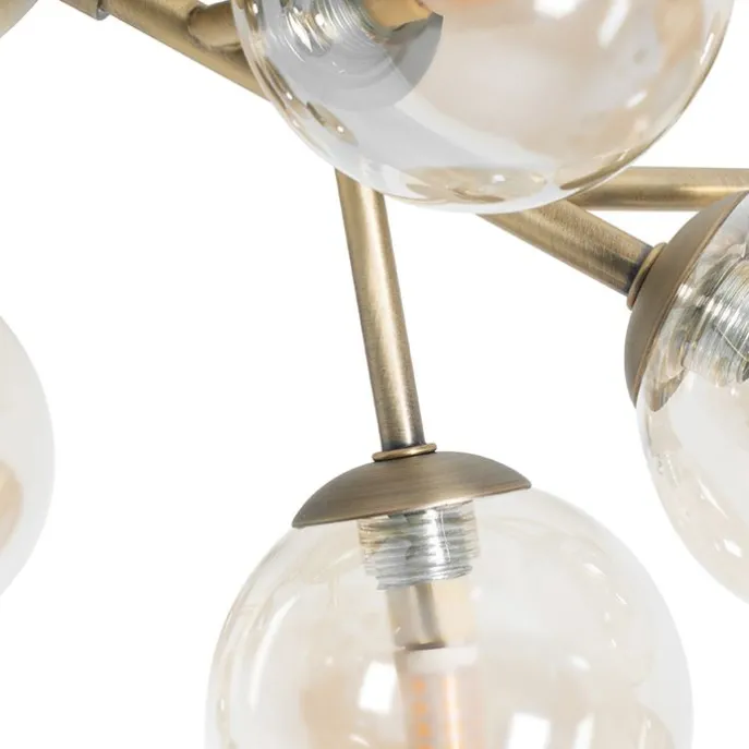 Moderne Deckenleuchte Bronze mit Bernsteinglas 12 Lichter - Bianca