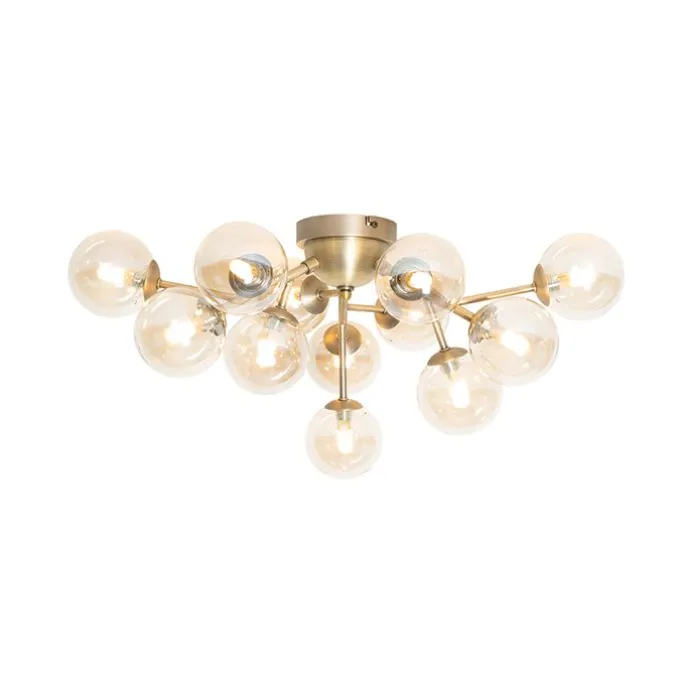 Moderne Deckenleuchte Bronze mit Bernsteinglas 12 Lichter - Bianca