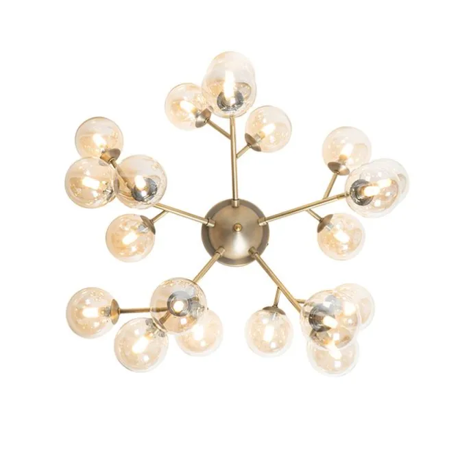 Moderne Deckenleuchte Bronze mit Bernsteinglas 20 Lichter - Bianca