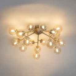 Moderne Deckenleuchte Bronze mit Bernsteinglas 20 Lichter - Bianca