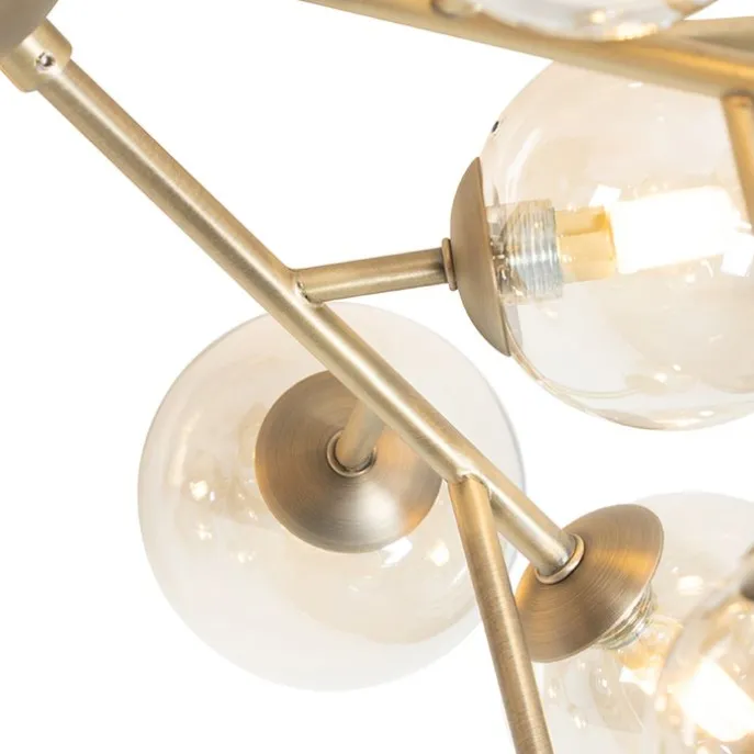 Moderne Deckenleuchte Bronze mit Bernsteinglas 20 Lichter - Bianca
