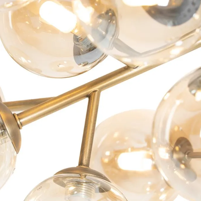 Moderne Deckenleuchte Bronze mit Bernsteinglas 20 Lichter - Bianca