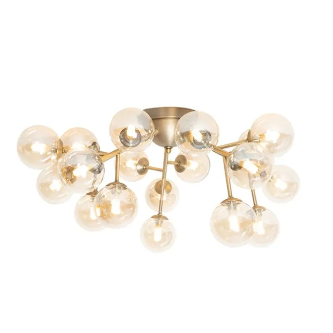 Moderne Deckenleuchte Bronze mit Bernsteinglas 20 Lichter - Bianca