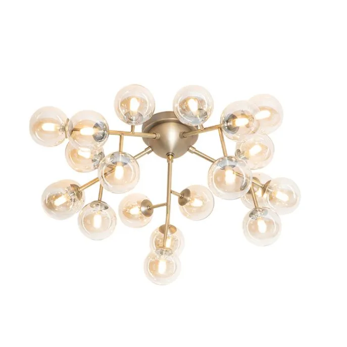 Moderne Deckenleuchte Bronze mit Bernsteinglas 20 Lichter - Bianca