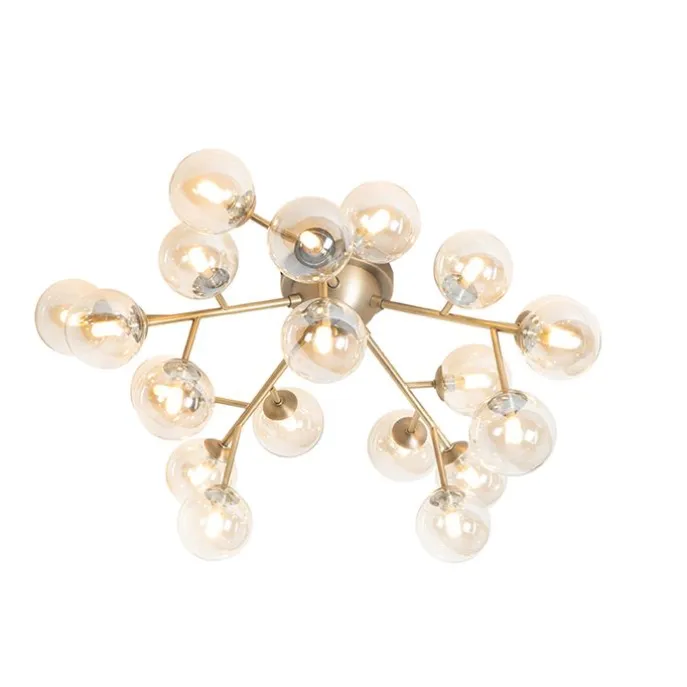 Moderne Deckenleuchte Bronze mit Bernsteinglas 20 Lichter - Bianca