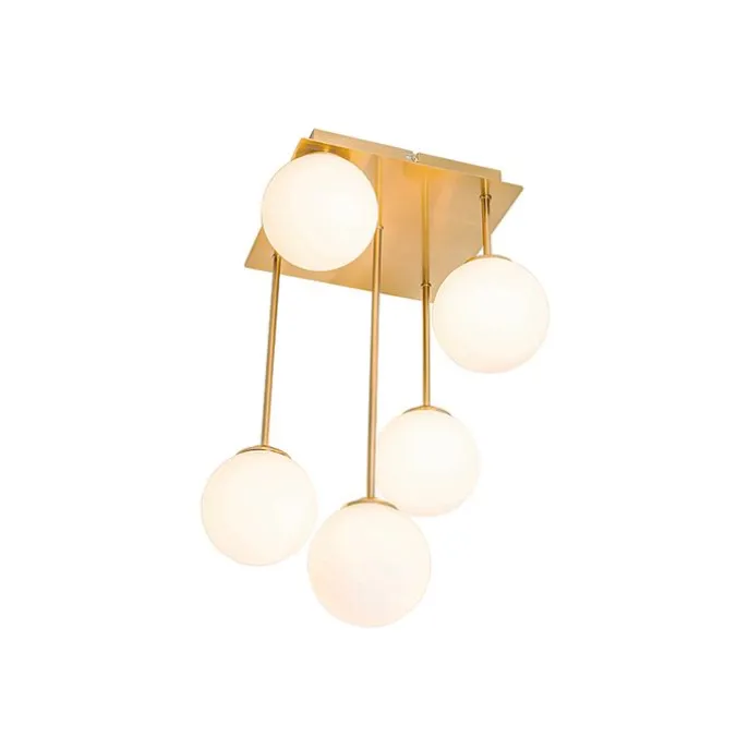 Moderne Deckenleuchte gold mit Opalglas 5-flammig - Athens