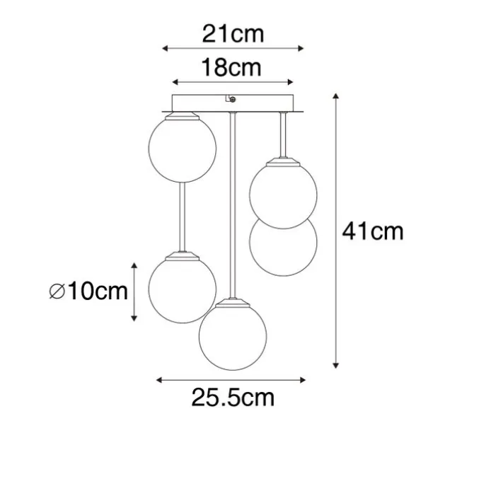 Moderne Deckenleuchte gold mit Opalglas 5-flammig - Athens